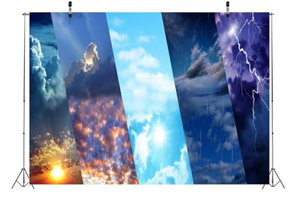 8x6ft Fabric Weather Station Backdrop Sunny Cloudy Rainy Thunderstorm Background Meteorological News Themed Party Decorations Birthday Shoot Adult Portrait Photoshoot Booth Props Wallpaper - size: 8x6FT