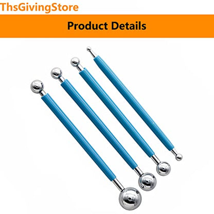 4 Piece Clay Sculpting Tools Kit, Double-Ended Metal Ball Tools Stylus Cake Decoration Modeling Tools Set, Wax Carving Tools Embossing Tools