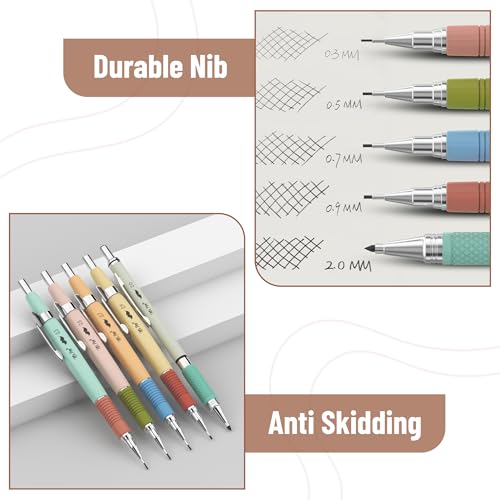 Mr. Pen- Art Mechanical Pencil Set, 5 Metal Mechanical Pencils (0.3, 0.5 | 0.7, 0.9, 2.0mm), 5 HB Lead Refills & 10 Eraser Refills, Precision Drawing Pencils for Sketching, Writing & Technical Artwork - color: Pastel 2