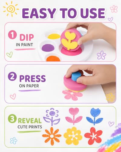 NUOBESTY 6 Pack EVA Sponge Painting Stampers, Flower Shapes for Kids - size: 6.00X6.00X2.50CM