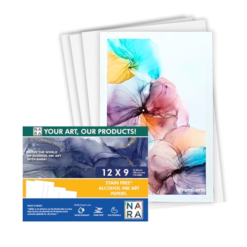 NARA Alcohol Ink Paper | White | 12 inches x 9 inches (12”x9”) | 150 microns/110 GSM | 10 Sheets | Medium Paper | Paper for Alcohol Ink Art Painting | 100% Stain-Free - color: White_Rectangle_Paper Sheets_02