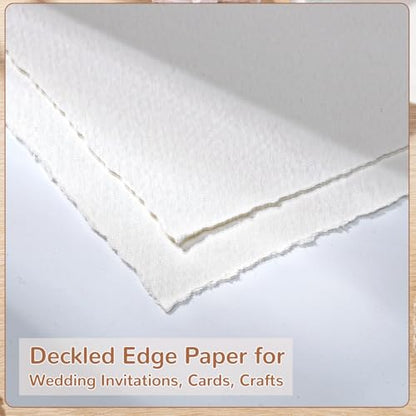 50 Sheets Deckle Edge Paper 5 x 7 in, 160 GSM Handmade Paper | Rough Textured Cold-Pressed Paper for Invitations, Cards, Watercolor Art, Crafts - size: 5 x 7inch