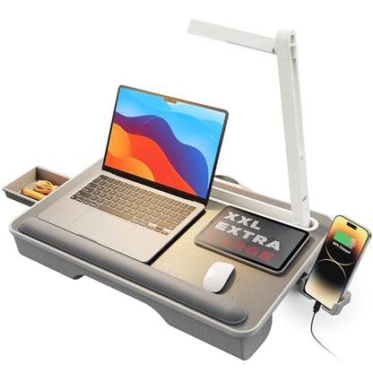 SAIJI Lap Desk with LED Light, Portable Laptop Tray with Cushion - color: Gray