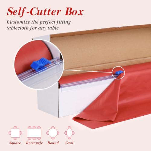 Goodluck 54 Inch x 300 Feet Red Plastic Tablecloth Roll with Cutter Box - color: Red, size: 15.4" x 5.5" (Rectangular)