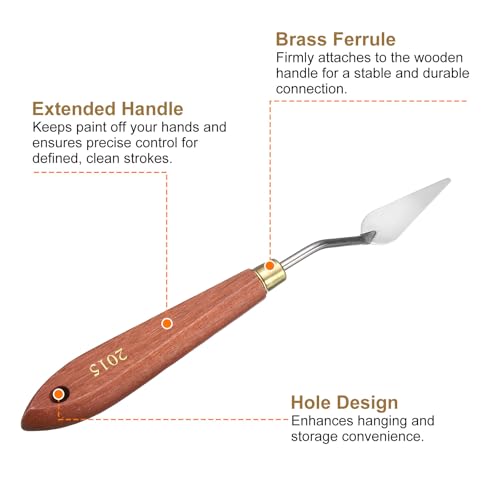 HARFINGTON Palette Knife Painting Tool 1.73" x 0.63" Stainless Steel Teardrop Blade 7.48" Length Spatula Painting Pallet Knives with Hole Beech Wood Handle for Oil Acrylic Canvas, Red/Silver - size: 7.48" x 0.63" x 1.73"