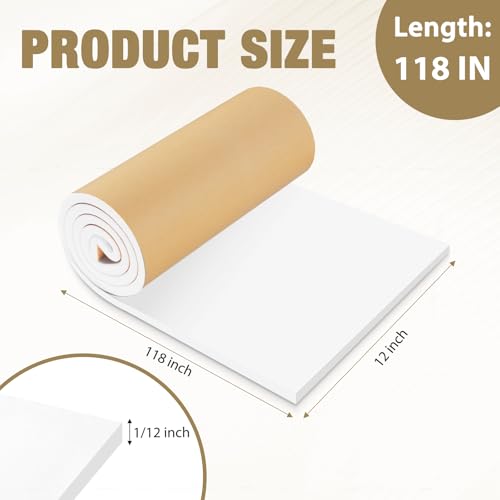 LSGCQ Sponge Neoprene Foam Padding Self Adhesive Foam Sheets, White | Closed Cell Foam Sheet Neoprene Rubber Pad for DIY Gaskets Shock Pads Liner Crafts, 12" Wide x 1/2" Thick x 118" Long - color: White, size: 12" Wide x 1/2" Thick x 118" Long