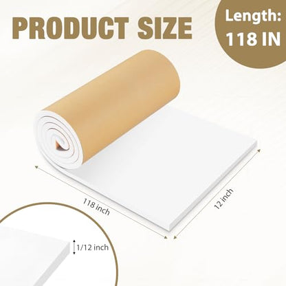 LSGCQ Sponge Neoprene Foam Padding Self Adhesive Foam Sheets, White | Closed Cell Foam Sheet Neoprene Rubber Pad for DIY Gaskets Shock Pads Liner Crafts, 12" Wide x 1/2" Thick x 118" Long - color: White, size: 12" Wide x 1/2" Thick x 118" Long