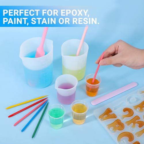 Resin Mixing Cups and Sticks, 110 Packs Epoxy Measuring Cups Kit - 60PCS 100ml Disposable Graduated Cups, 50PCS Pointed Stir Sticks for Mixing Paint, Stain, Epoxy, Resin - color: Clear cups+point stick, size: 50ml
