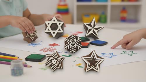 CraftsofIndia® Stylish Elegant Five Stars Wooden Blocks Stamps for Printing on Textiles, Pottery Crafts,Henna, Scrapbooking (Set of 5) - size: Pack # 103