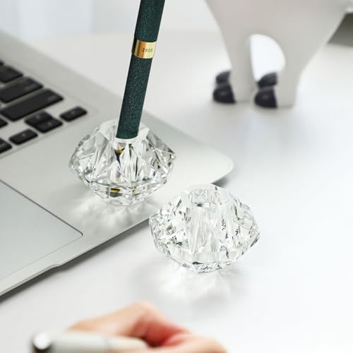 QFkris 2-Packs Crystal Fountain Pen Stand Glass Feather Pen Holder