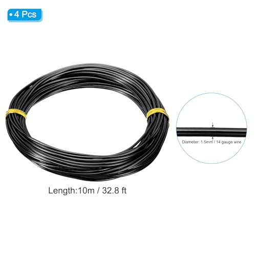 PATIKIL Aluminum Craft Wire, 10m/32.8ft, 1.5mm/14 Gauge, 4pcs, Black - color: Black, size: 1.5mm x 32.8ft
