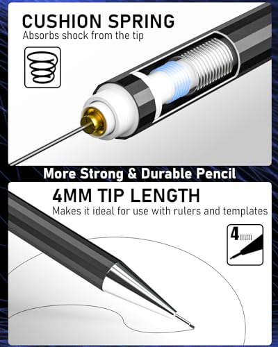Nicpro 34PCS Black Art Mechanical Pencils Set, Metal Automatic Pencil 0.3, 0.5, 0.7, 0.9 mm & 2PCS 2mm Lead Holder (6B 4B 2B HB 2H 4H Colors) For Sketching Drawing With 19 Tube Lead Refills Case - color: Black 34