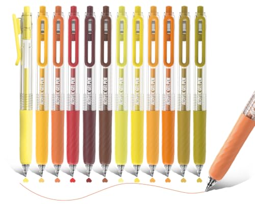 Acrylic Gel Pens for Coloring, 12 Warm Colors Set | 0.7mm Tip , Retractable Colored Pens, Perfect for Coloring, Writing, Drawing, Journaling, Note Taking, Black & White Paper - color: Warm colors