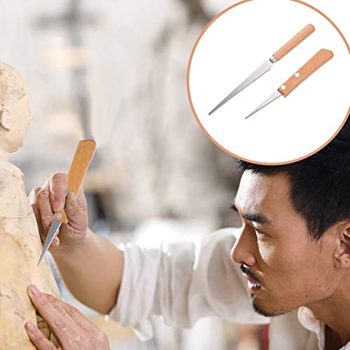 Healifty Clay Fettling Knife Set 2-Piece Wooden Handle Carving Tools for Pottery Sculpting Modeling Wax Carving Craft Cutter Tool for Ceramics and DIY Projects 8.26In