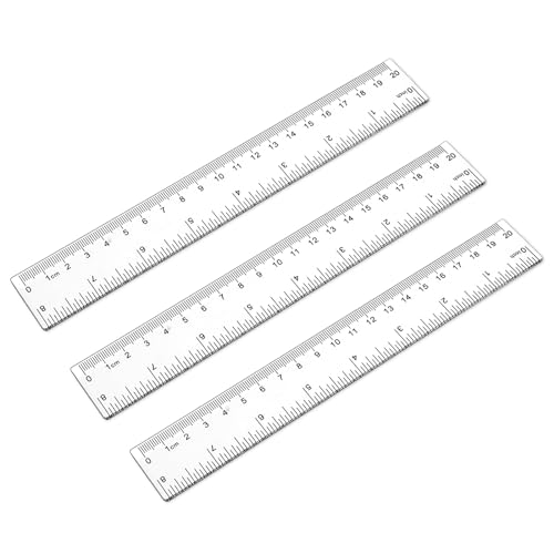 3 Pack 8 Inch Ruler Set Plastic Straight Ruler Transparent Measuring Tool Acrylic Clear Ruler for School Office Student(Transparent) - color: Transparent, size: 3 x 8 Inch