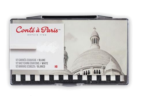 Conté à Paris 12 Count Sketching Carrés Crayons Set, White HB | Precise Highlighting Capability, Controlled Application, Ideal For Finishing Touches And Fine Details - style: 12 Count - White HB