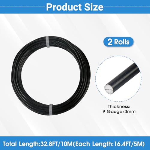 2 Rolls Aluminum Craft Wire, 9 Gauge (3mm) Flexible Metal Wire for Jewelry Making, 32.8 Ft (16.4 Ft/Roll) Bendable Armature Wire for Bonsai, Sculpting and DIY Crafts [Black] - size: 9Gauge 16.4Ft Each, style: Black