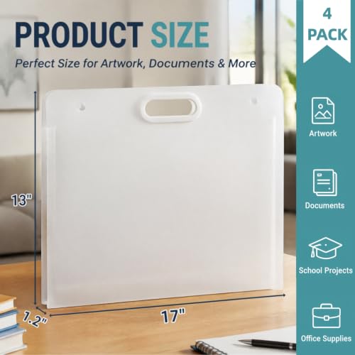 Covzoe Plastic Art Portfolio Case with Handle, 17" x 13" | Clear Waterproof Portfolio Folder, Poster Storage Bag Bulletin Board Holder for Artwork, Drawing Pads, Charts