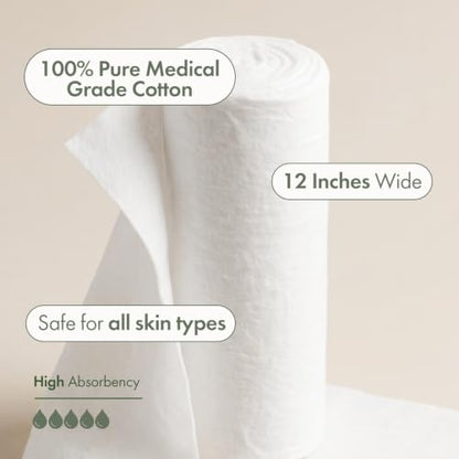 Intrinsics 100% Pure Cotton Roll (1lb) – 12” Wide 100% Cotton Coil | Premium Esthetician Supplies for Facials, Waxing & Skincare | High Absorbency and Hypoallergenic
