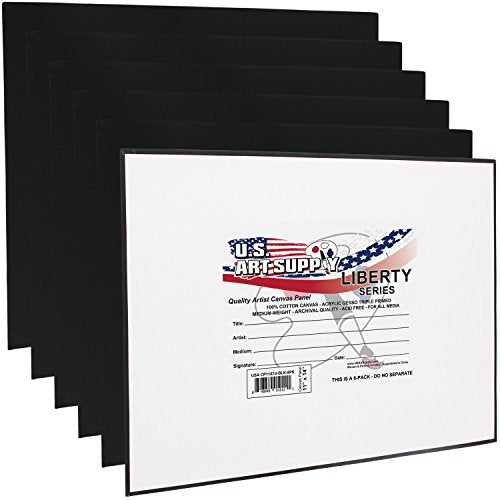 U.S. Art Supply 11 X 14 Inch Black Art Canvas Board Panels 6 Pack - 8 Ounce Heavyweight Cotton Acid Free Canvases for Painting Acrylics and Watercolor (1 Case of 6 Single Canvas Painting Panels) - size: 11" x 14"