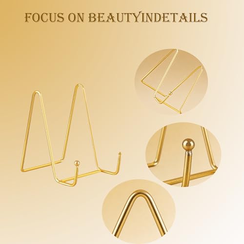 4 Pack Gold Mini Display Easels, Frame Holder Stands | Versatile Welcome Sign & Photo Stand for Tabletop Decor, Plates, and Artistic Work