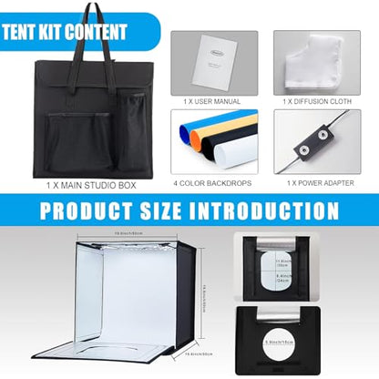 Photo Studio Light Box, 20"x20" Professional Photography Photo Light Box with 160 LEDs Lights & 4 Color Backgrounds for Product Picture Photography - size: 20 x 20 inches