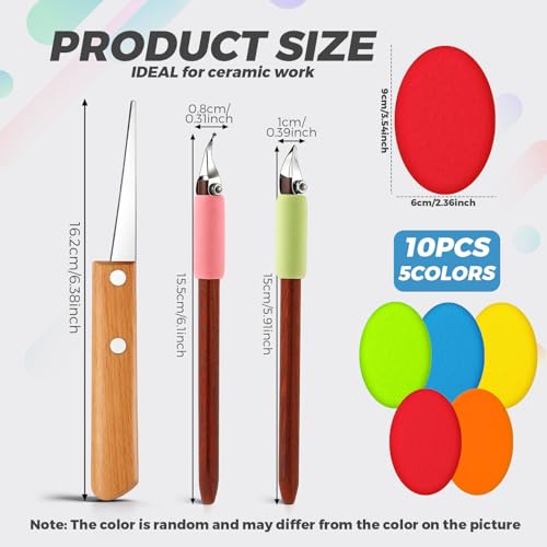 Leriton 2 Pack Pottery Carving Tool Set 6in Sculpture Carving Scraper Tool Pottery Modelling Shape for Tea Cup Mug Vase Leather Hard Clay Cutters with Wooden Handle for Ceramic Sculpture Craft (Set 3) - color: Multicolor, style: Set 3