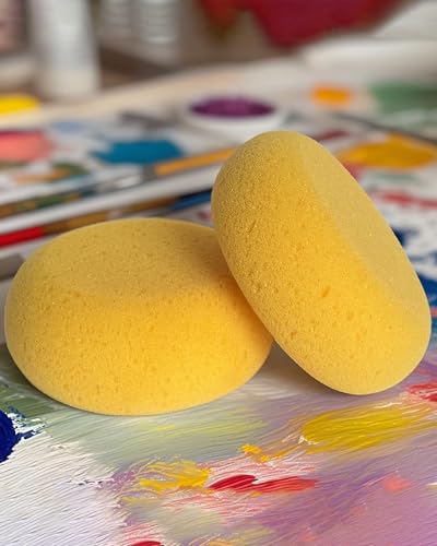 WAFJAMF 4 Pcs 3 Inch Round Painting Sponge Artist Pottery Clay Art Crafts | Synthetic reusable elasticity soft yellow sponges for acrylic watercolor face, ceramics sculpting, leather care & shoes - size: 4 Pcs