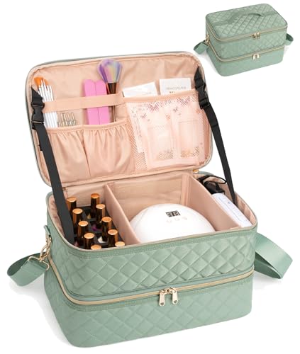 Nail Polish Organizer Bag Holds 50+ Bottles (15ml/0.5 fl.oz) &Nail Lamp - color: 02-Green, size: 50 Bottles