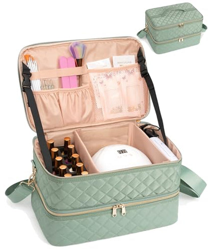 Nail Polish Organizer Bag Holds 50+ Bottles (15ml/0.5 fl.oz) &Nail Lamp - color: 02-Green, size: 50 Bottles