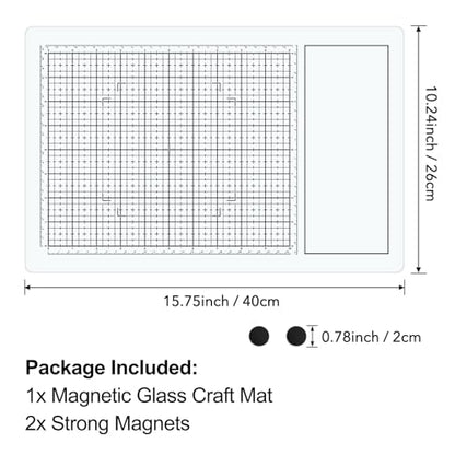 BAOFALI Magnetic Glass Craft Mat; 15.75"x10.24"Heat Resistant Glass Media Cutting Mat W/MagnetsGridlines and Measurements; for Cutting, Stamping, Mixed Media, Heat Embossing and Hot Glue Projects - color: White, size: 15.8"L x 10.2"W