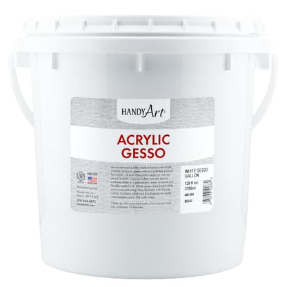 Handy Art Acrylic Gesso, Gallon, White, Primer for Canvas, Wood, & Artist Painting Surfaces, Enhances Acrylic Paint Adhesion, Low Viscosity, Thick Coverage, Certified Safe & AP Non-Toxic, Made in USA - color: White Gesso, size: 128 Fl Oz (Pack of 1)