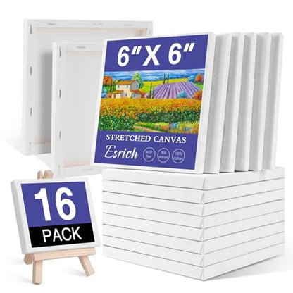 ESRICH Small Stretched Canvas for Painting 6x6 inch, 2/5''Profile Art Primed 16 Pack Canvases for Painting, Cotton Small Professional Blank Paint Canvas for Kids and Art Supplies, for Acrylics, Oils. - size: 6x6in-16 Packs
