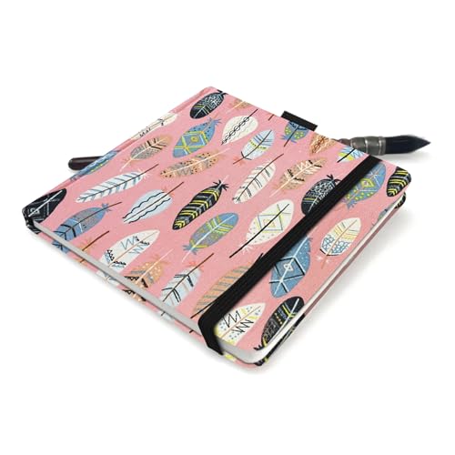 5x5 Watercolor Sketchbook,Mixed Media Pad,Travel Portable Drawing Journal - color: Pink Feather