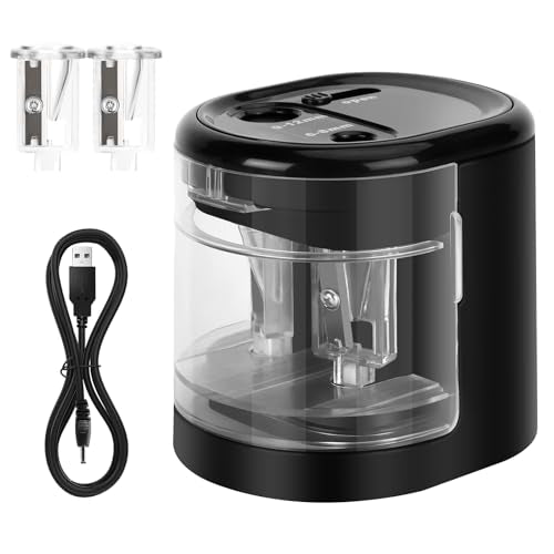 Electric Pencil Sharpener, Double Hole (Black) - color: Black
