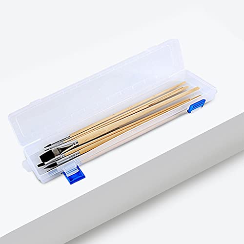 Transparent Brushes Storage Box Paint Brush Drawing Pen Container with Buckle Design 13x2.76x1.38inch for Watercolour Oil Paint Pencil Drawing Tools