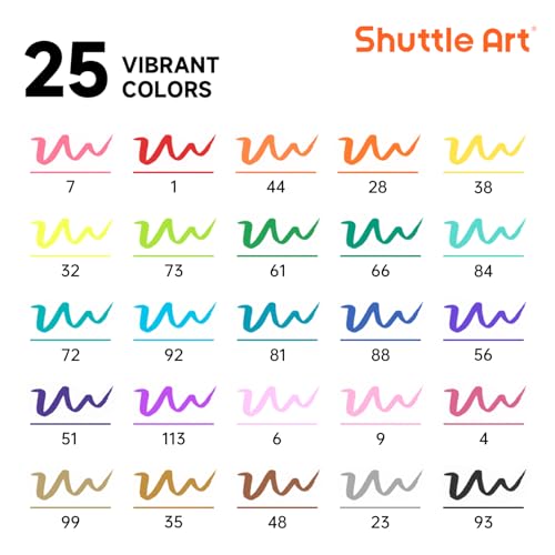 Shuttle Art Dual Tip Brush Markers 25 Colors Water-Based Ink - color: 25 Colors with 1 Coloring Book