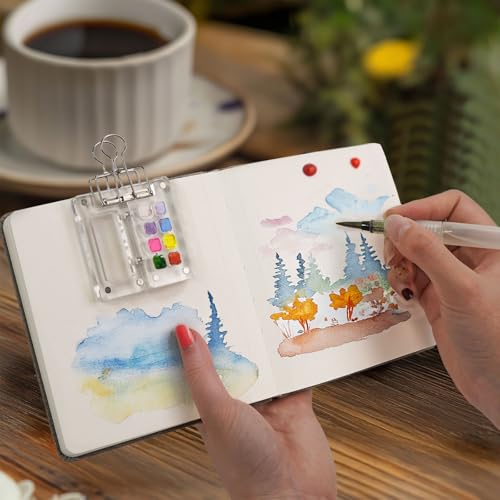 Watercolor Journal Sketchbook 5.5x5.5 24 Sheets Navy Blue | Cotton paper, 140 LB 300 GSM, Linen cover, Tap Water Pen, Travel sketching - color: Navy Blue, size: 5.5x 5.5 Inch