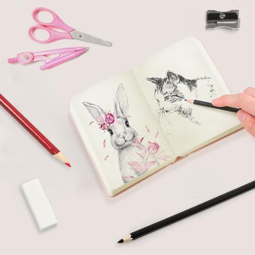 Mifuner Small Rectangle 3.5x5.5 200 Sheets 105gsm Mini Notebooks Blank Pages Sketchbooks Pocket Paint Writing Diary Memo PU Leather Cover Pink - color: 105gsm-PU Cover-Pink