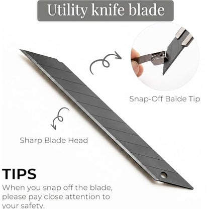 Gebildet 5pcs Black Blade Utility Knife, Right and Left Hand Stainless Steel Lockable Cutter Knife, 9mm Snap Off Blades, 30 Degree Foil Knife, for Foils, Wallpaper, Crafts, Cartons - color: Black Blade 30°