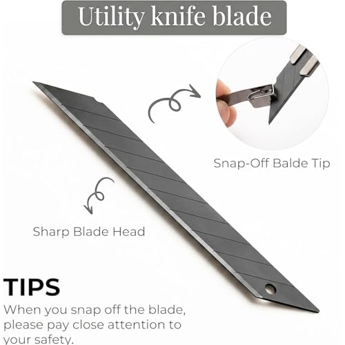 Gebildet 5pcs Black Blade Black Housing Utility Knife, Right and Left Hand Stainless Steel Lockable Cutter Knife, 9mm Snap Off Blades, 30 Degree Foil Knife, for Foils, Wallpaper, Crafts, Cartons - color: Black Blade Knife 30°