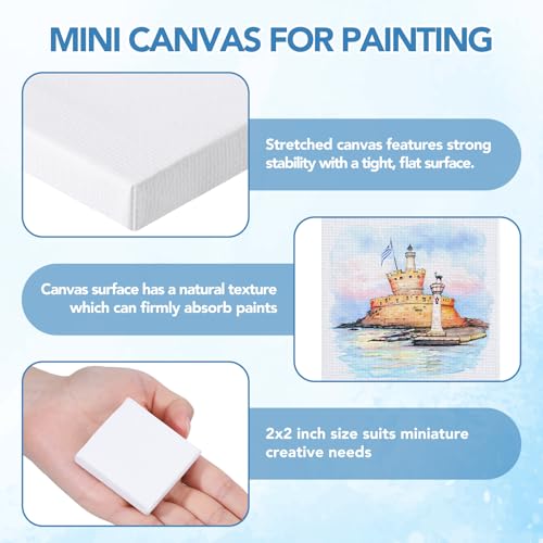 Prudiut Mini Stretched Canvas 30 Pack, 2 x 2 Inch, White | Primed cotton canvas, compact size, for acrylic oil tempera gouache, painting crafts classroom use