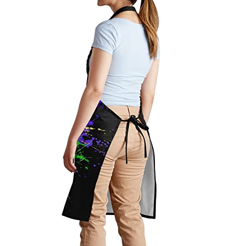 Apron Adjustable Waterproof Bib Aprons for Men Women Chef Kitchen Cooking Bbq Grilling - color: Artist Colorful Splattered Ink