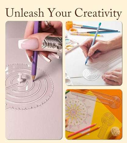 JUBHOAY Mandala Dotting Tool, 3-in-1 Circle Drawing Tool, Circle Maker for Geometry Art, Transparent Mandala Ruler Tool, for DIY Drawing Stencil Art Projects (11.8 in / 30 CM)