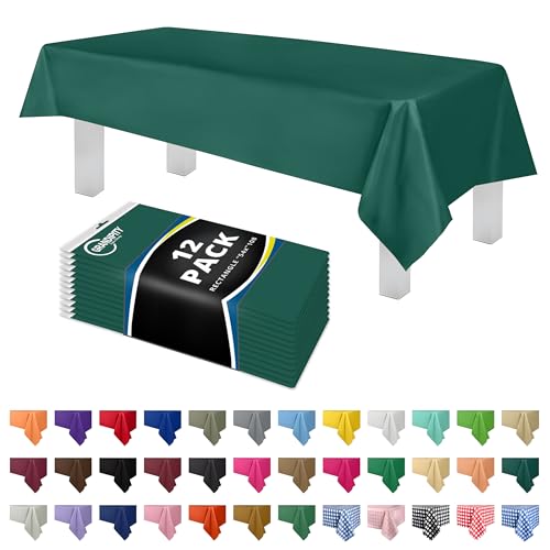Grandipity Plastic Table Cloth Disposable 12 Pack 54” x 108” Rectangle | Dark Green Plastic table covers, durable disposable tablecloths, fade and tear-resistent table cover for party, event - color: Dark Green, size: 54in. x 108in. Rectangle