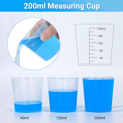 Resin Mixing Cups and Sticks, 70 Packs Epoxy Measuring Cups Kit - 20PCS 200ml Disposable Graduated Cups, 50PCS Pointed Stir Sticks for Mixing Paint, Stain, Epoxy, Resin - color: Clear cups+point stick, size: 200ml