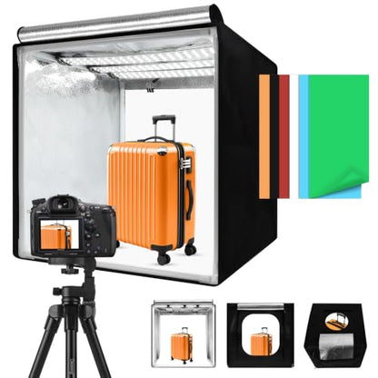 Light Box with Tripod Stand, 24"x24" LightBox with 3 Stepless Dimming Light Boards (CRI ≥95) 297 Light Beads, Shooting Tent kit with 6 Color PVC Backdrops.Photo Studio Light Box for Photography - size: 24*24*24 Inch