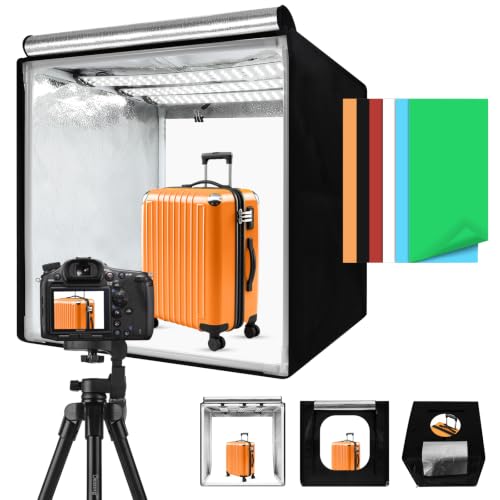 Light Box with Tripod Stand, 24"x24" LightBox with 3 Stepless Dimming Light Boards (CRI ≥95) 297 Light Beads, Shooting Tent kit with 6 Color PVC Backdrops.Photo Studio Light Box for Photography - size: 24*24*24 Inch