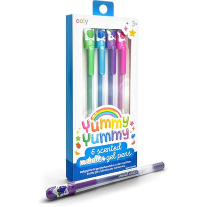 OOLY Yummy Yummy Scented Gel Pens, Metallic, Set of 6 | Ages 3+, Fruity Scented Gel Ink, Writes on Black Paper, 1.0mm Nib, Metallic Colors, Fun Pens for Kids - style: Metallic - Set of 6