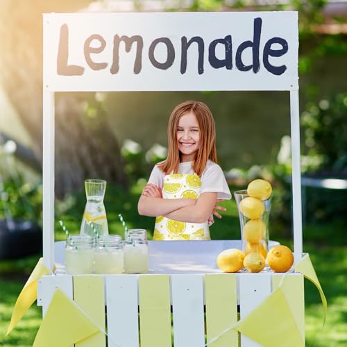 PLULON 4 Pcs Kids Apron Lemonade Stand Supplies for Kids, Kids Lemon Apron with Pockets Adjustable Strap Lemonade Stand Kids Aprons Bulk for Painting Cooking, 3-8 Years - color: Yellow Lemon